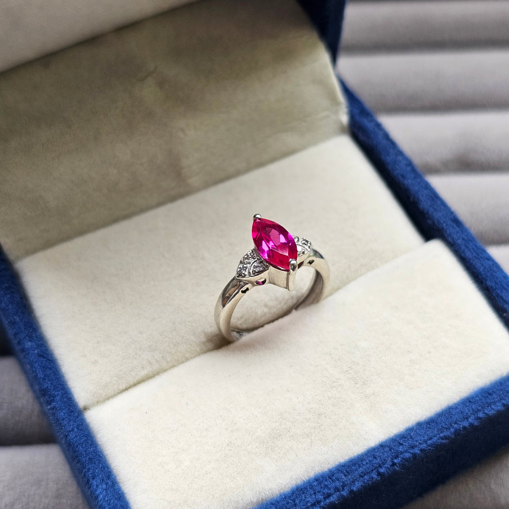 925 Sterling Silver Marquise Ruby ( Lab Grown ) Ring