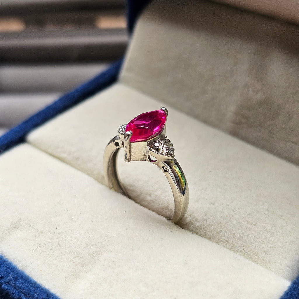 925 Sterling Silver Marquise Ruby ( Lab Grown ) Ring