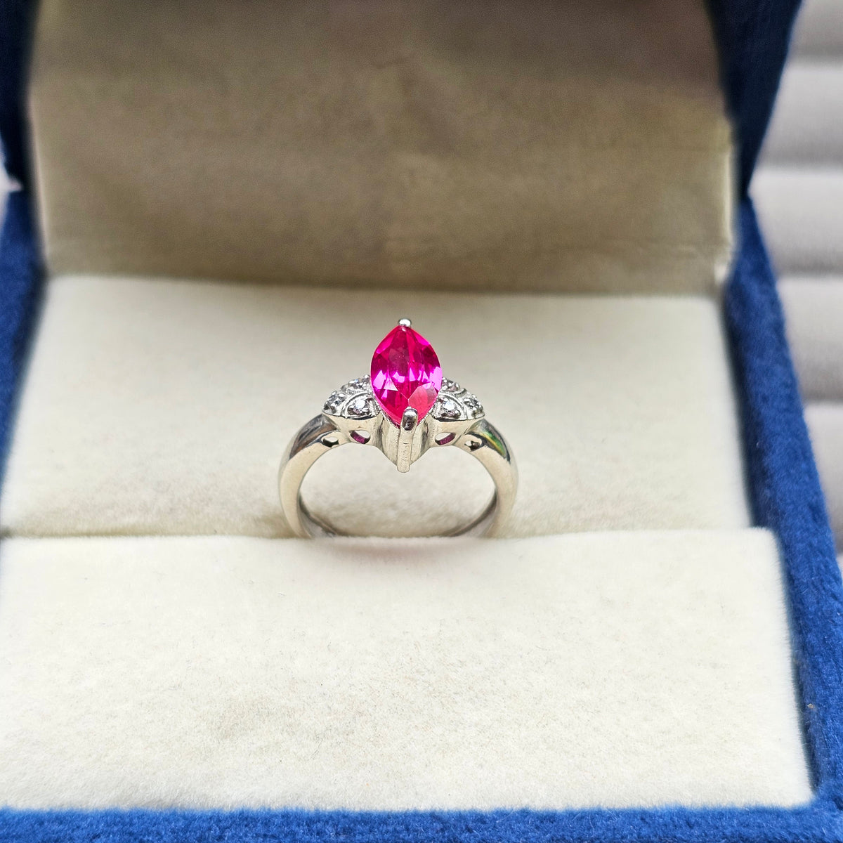 925 Sterling Silver Marquise Ruby ( Lab Grown ) Ring