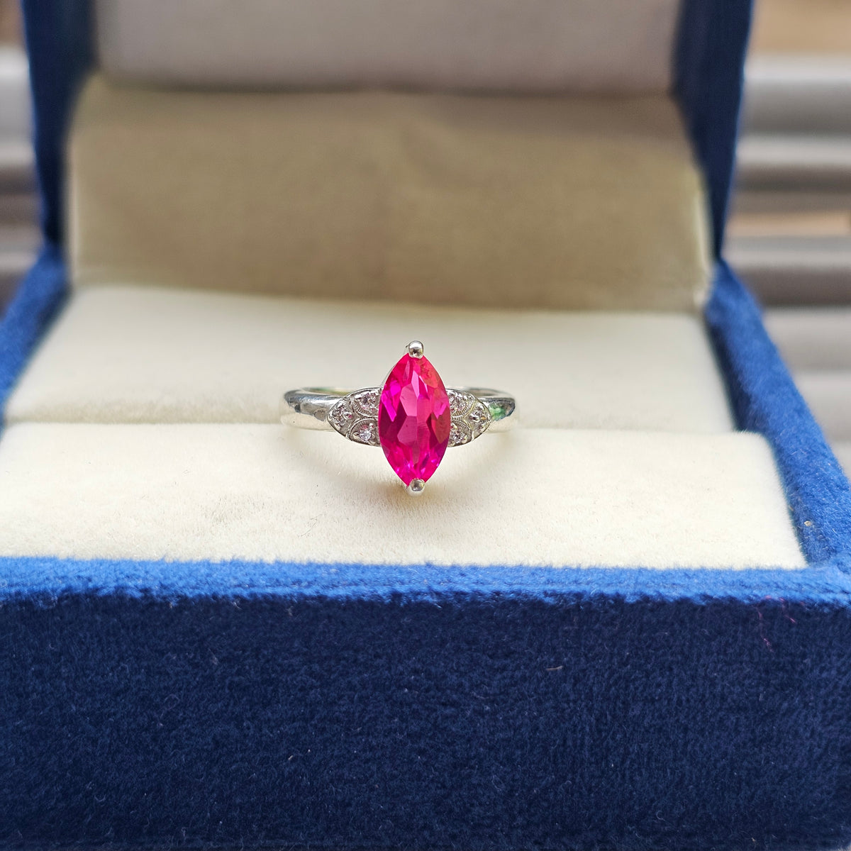 925 Sterling Silver Marquise Ruby ( Lab Grown ) Ring