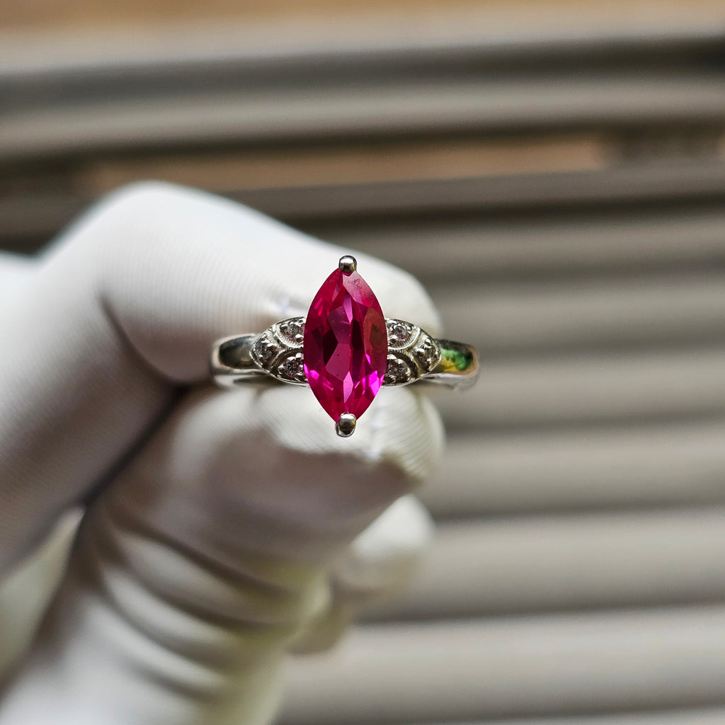925 Sterling Silver Marquise Ruby ( Lab Grown ) Ring