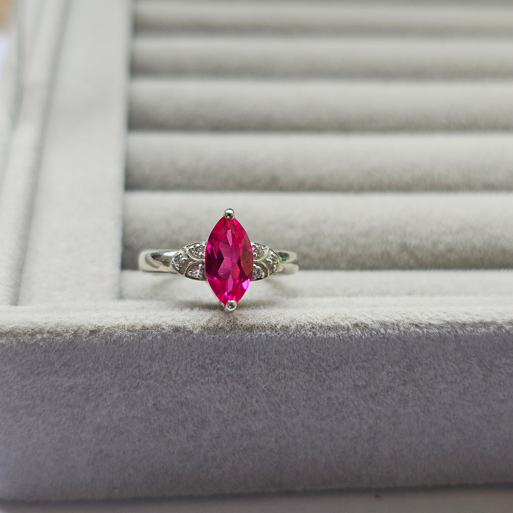 925 Sterling Silver Marquise Ruby ( Lab Grown ) Ring