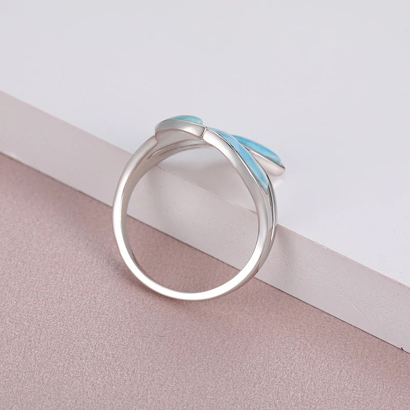 Olive Branch Give the Mother Gift 925 Sterling Silver Natural Gemstones Larimar Ring for Women Simple Female Jewelry Dating