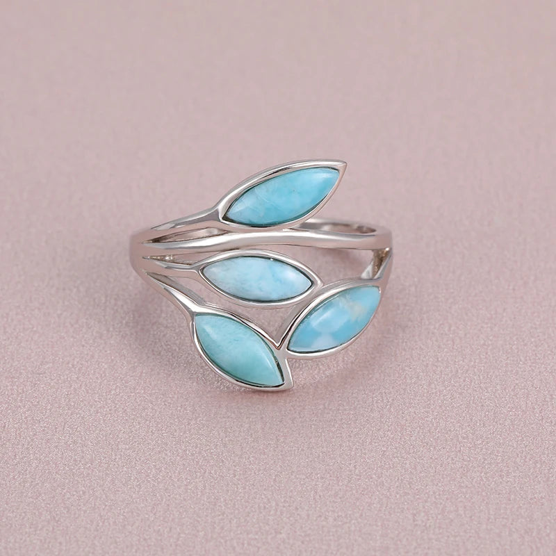 Olive Branch Give the Mother Gift 925 Sterling Silver Natural Gemstones Larimar Ring for Women Simple Female Jewelry Dating