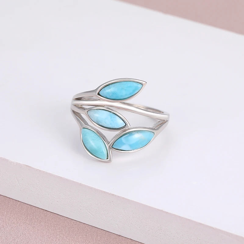 Olive Branch Give the Mother Gift 925 Sterling Silver Natural Gemstones Larimar Ring for Women Simple Female Jewelry Dating
