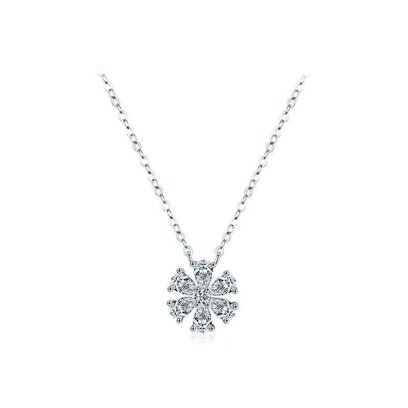 925 Sterling Silver Sparkling Lucky Flower Pendant Necklace for Women Luxury Drop Zirconia Female Wedding Fine Jewelry