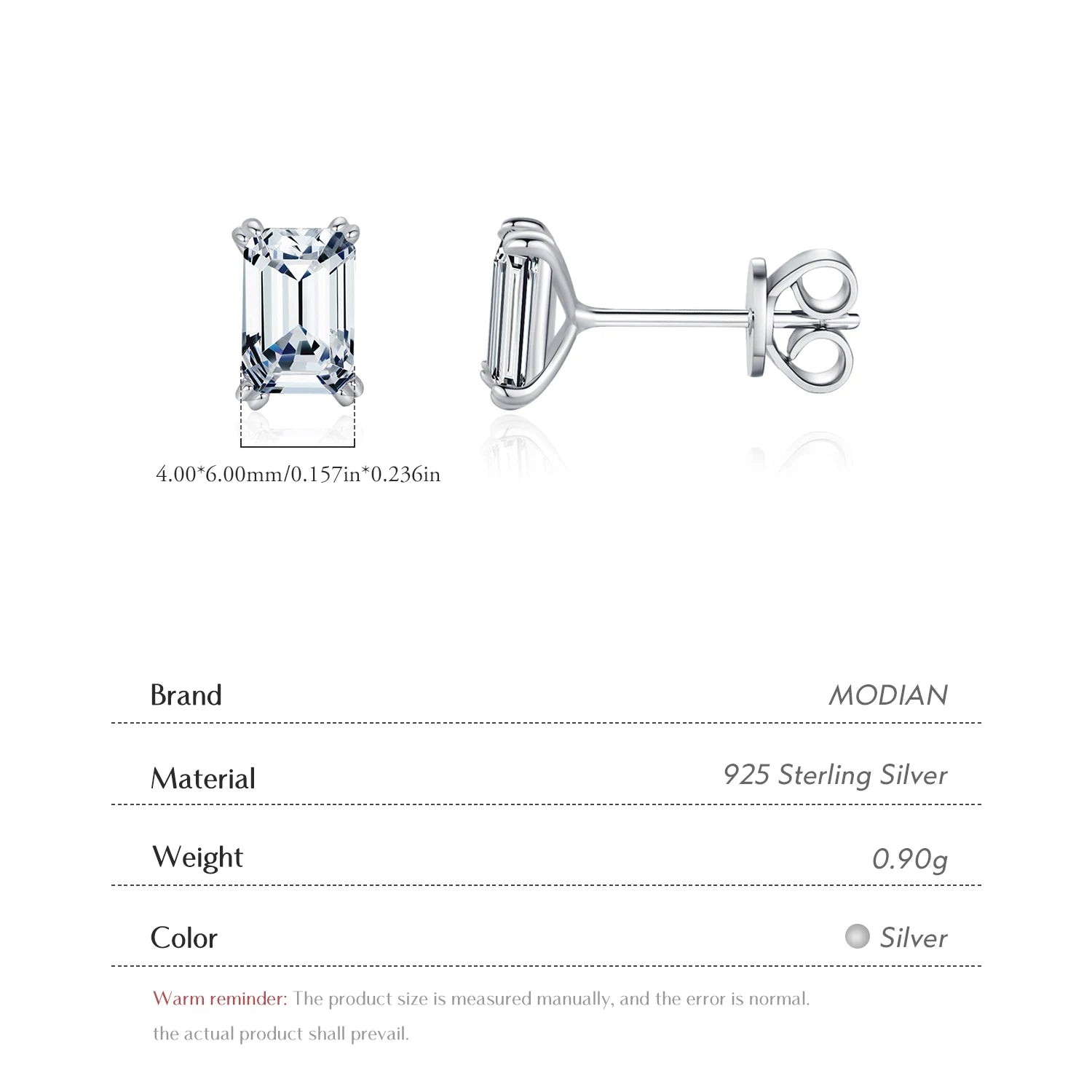 925 Sterling Silver Simple Emerald Cut CZ Stud Earrings Hypoallergenic Earrings For Women Wedding Engagement Fine Jewelry