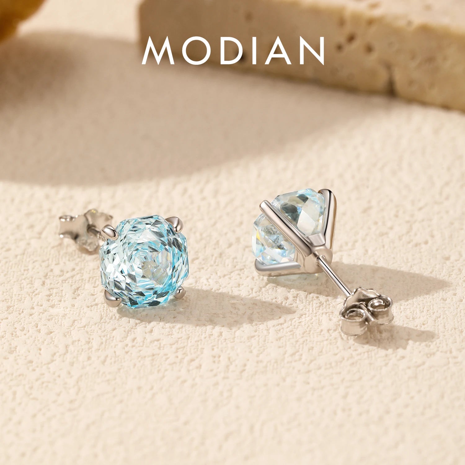 Sparkling 925 Sterling Silver Delicate Rose Cut Simulated Aquamarine Trendy Stud Earrings For Women Wedding Jewelry