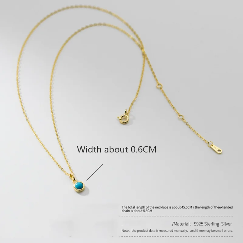 WANTME 925 Sterling Silver Simple Fashion Blue Turquoise Pendant Charm Chain Necklace for Women Elegant Statement Party Jewelry