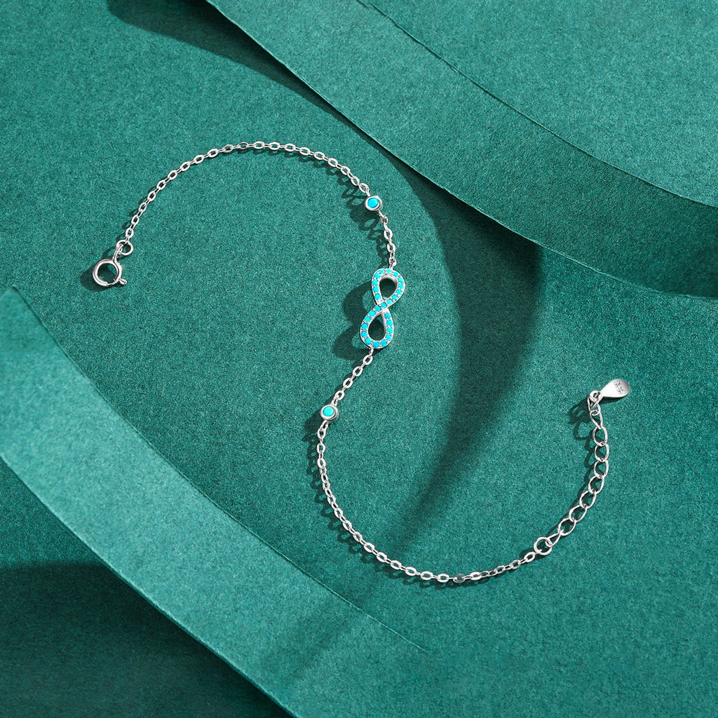 Romantic Infinite Love Bracelet 925 Sterling Silver Vintage Natural Turquoise Chain Bracelets For Women Wedding Jewelry