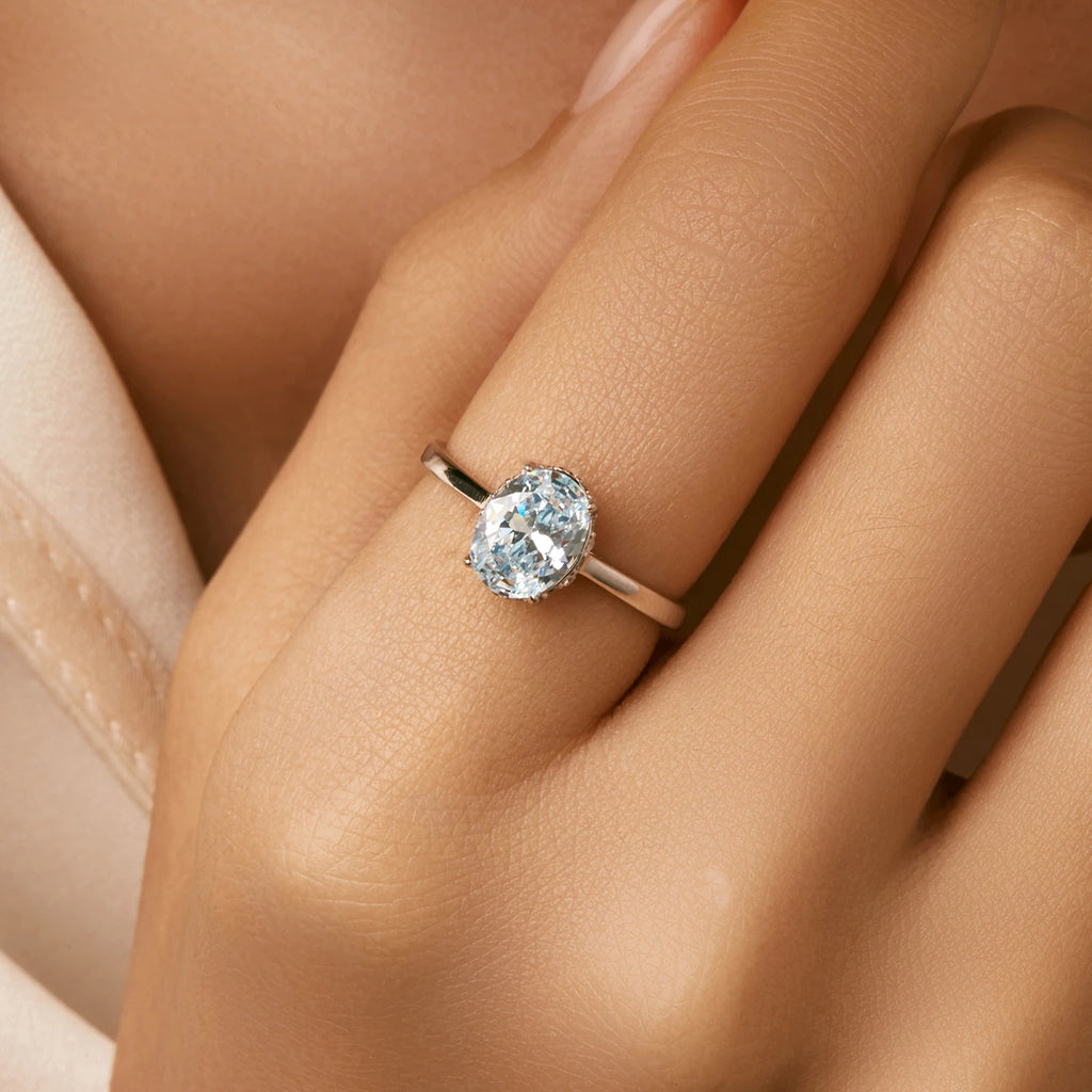 Classic Design 925 Sterling Silver Ocean Blue Zirconia Ring Platinum Plated Wedding Engagement Jewelry for Women Gifts
