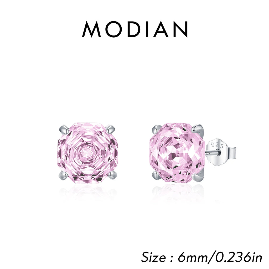 925 Sterling Silver Romantic Pink Rose Cut Sparkling Cubic Zirconia Stud Earrings For Women Party Trendy Jewelry