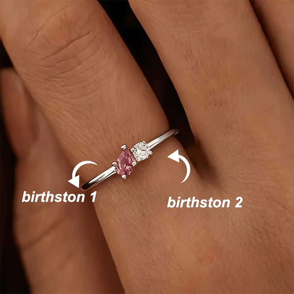 Custom Two Birthstone Rings Gold Color New Dainty Gemstones Minimalist Jewelry Gift For Wife Women Proposal Wedding Christmas