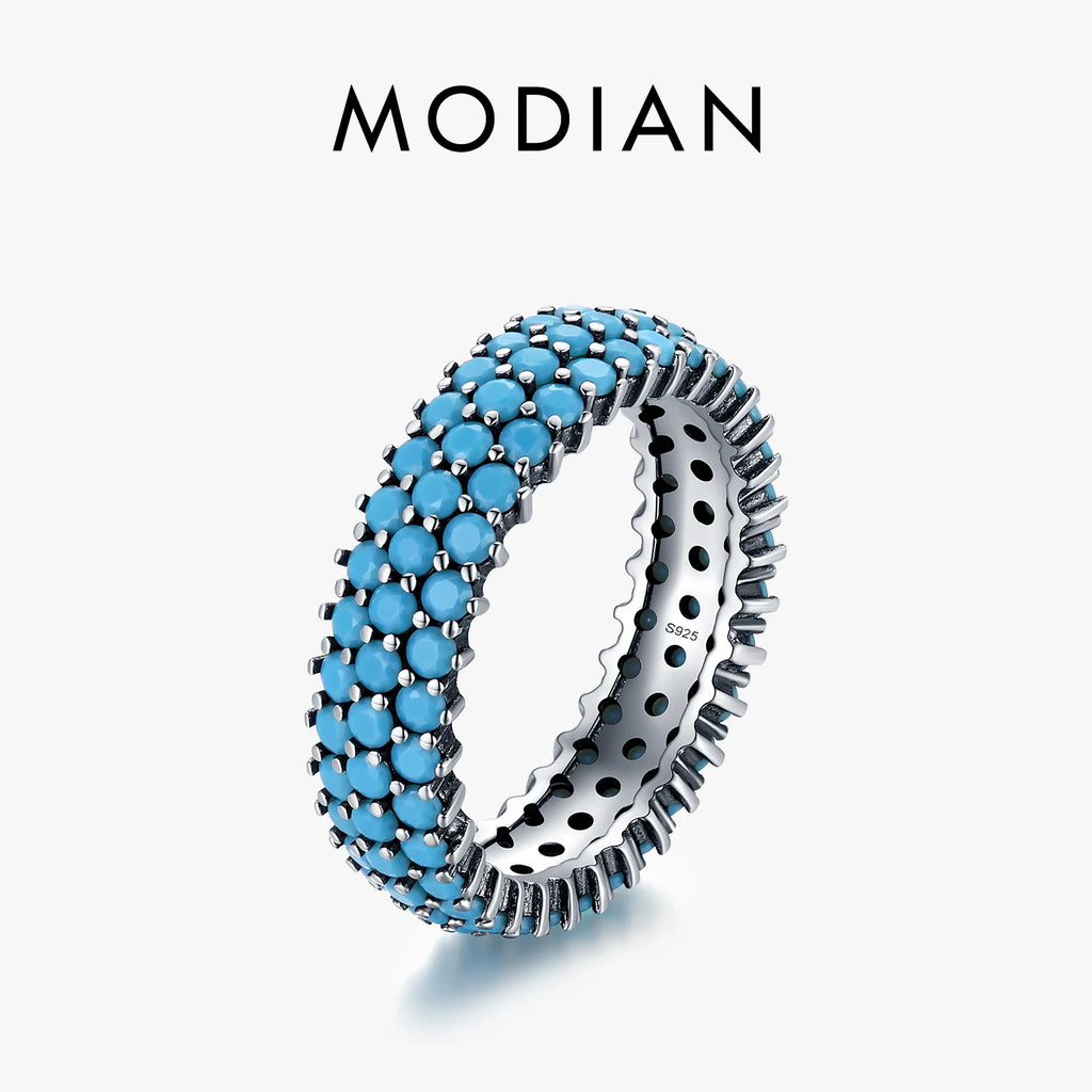 Genuine 925 Sterling Silver Luxury Turquoise Finger Rings For Women Vintage Retro Bohemian Style Rings Fine Jewelry Anel