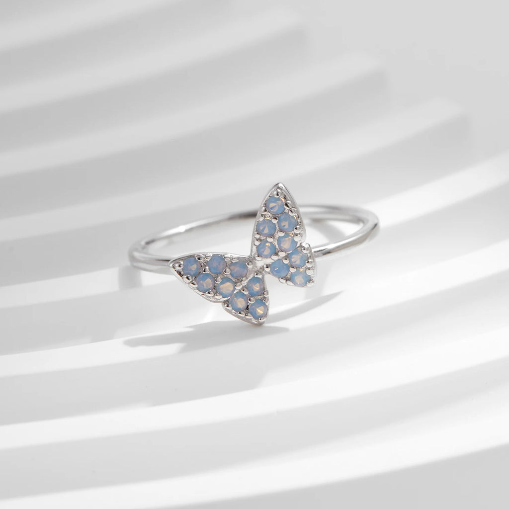 925 Sterling Silver Simple Charming Butterfly Blue Opal Finger Rings For Women Vacation Party Fine Jewelry Gifts