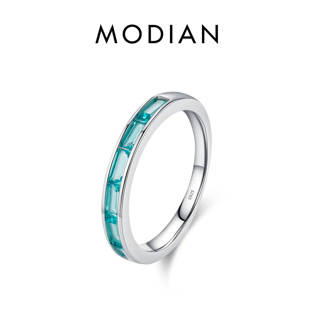 925 Sterling Silver Green Emerald Cute Zirconia Eternity Finger Ring For Women Statement Fine Jewelry