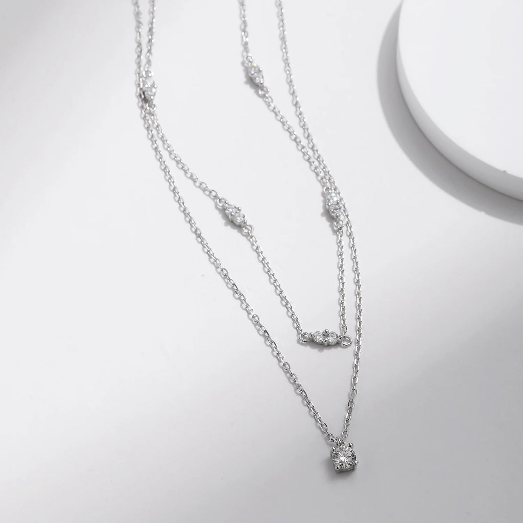 Moissanite D Color Double Layer Pendant Necklace 925 Sterling Silver Round Stylish Choker Necklace For Women Jewelry