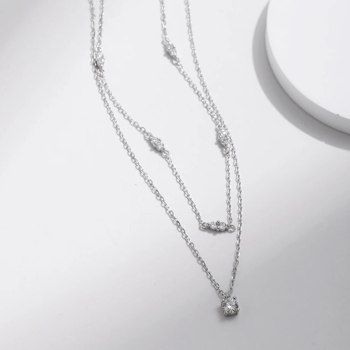 Moissanite D Color Double Layer Pendant Necklace 925 Sterling Silver Round Stylish Choker Necklace For Women Jewelry