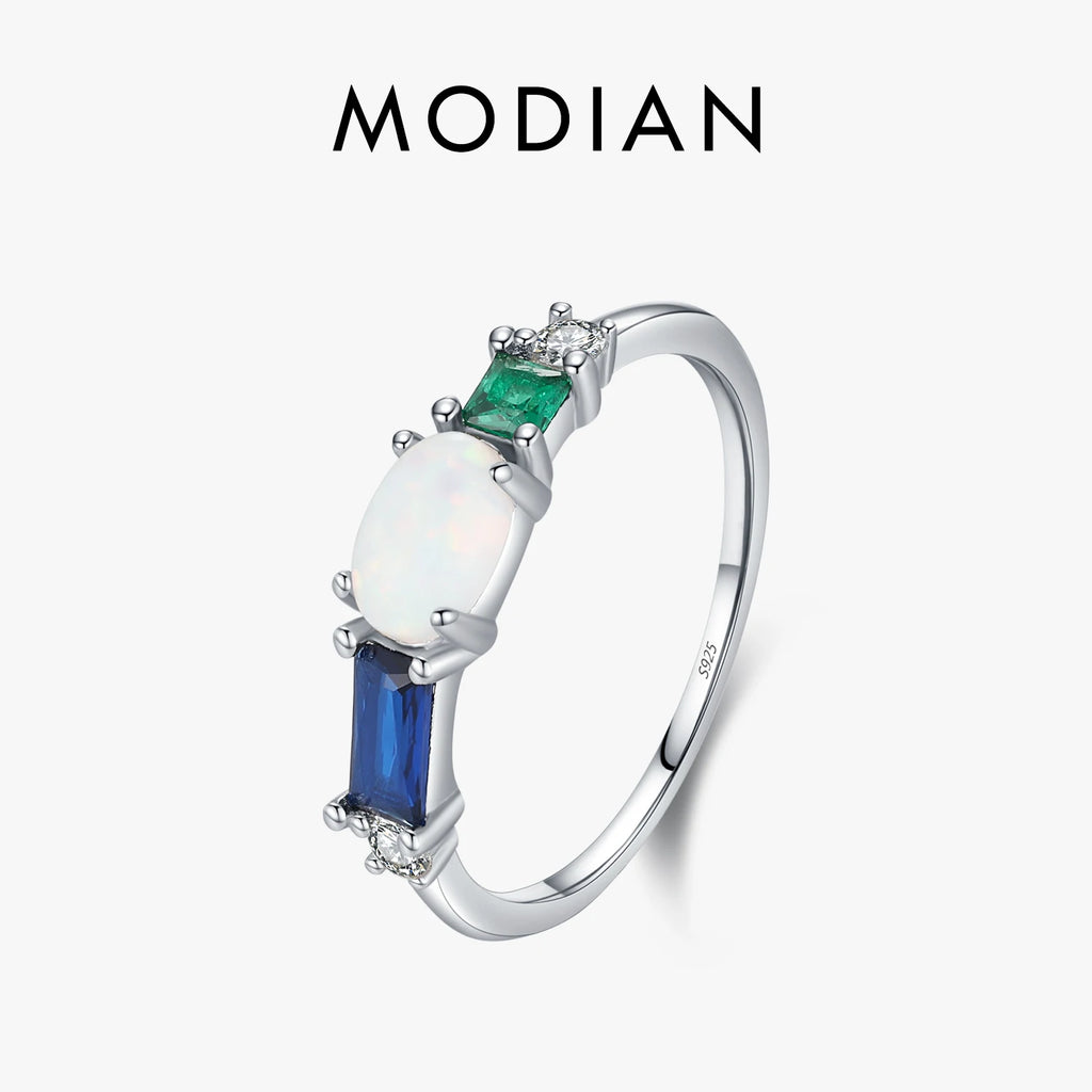 925 Sterling Silver Opal & Colorful Zirconia Luxury Finger Ring Platinum Plated Stackable Trendy Jewelry For Women