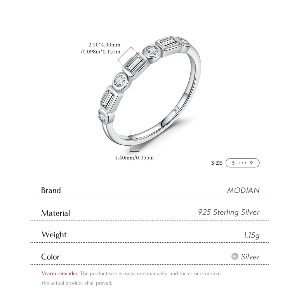 925 Sterling Silver Fashion Round Rectangle Dazzling Clear CZ Band Ring For Women Wedding Engagement Fine Jewelry