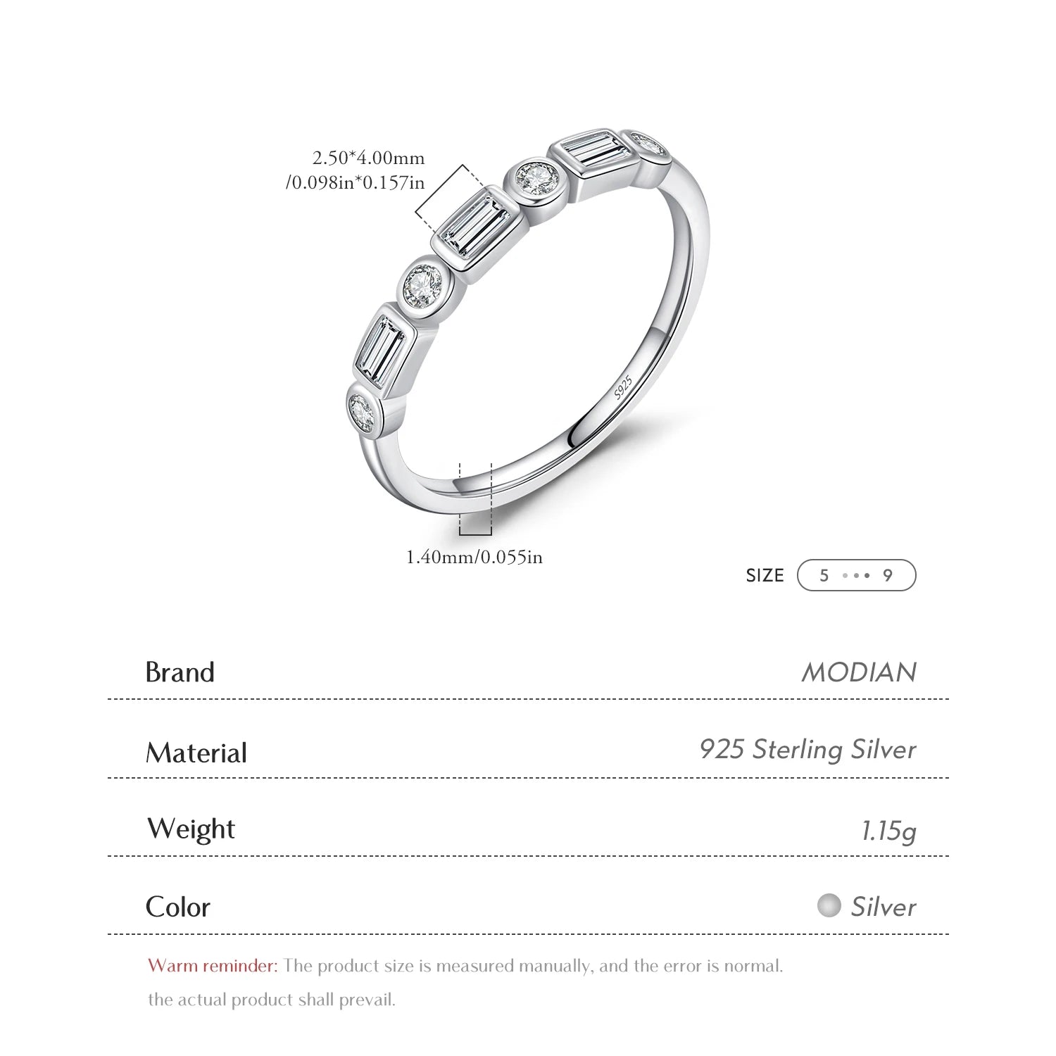 925 Sterling Silver Fashion Round Rectangle Dazzling Clear CZ Band Ring For Women Wedding Engagement Fine Jewelry
