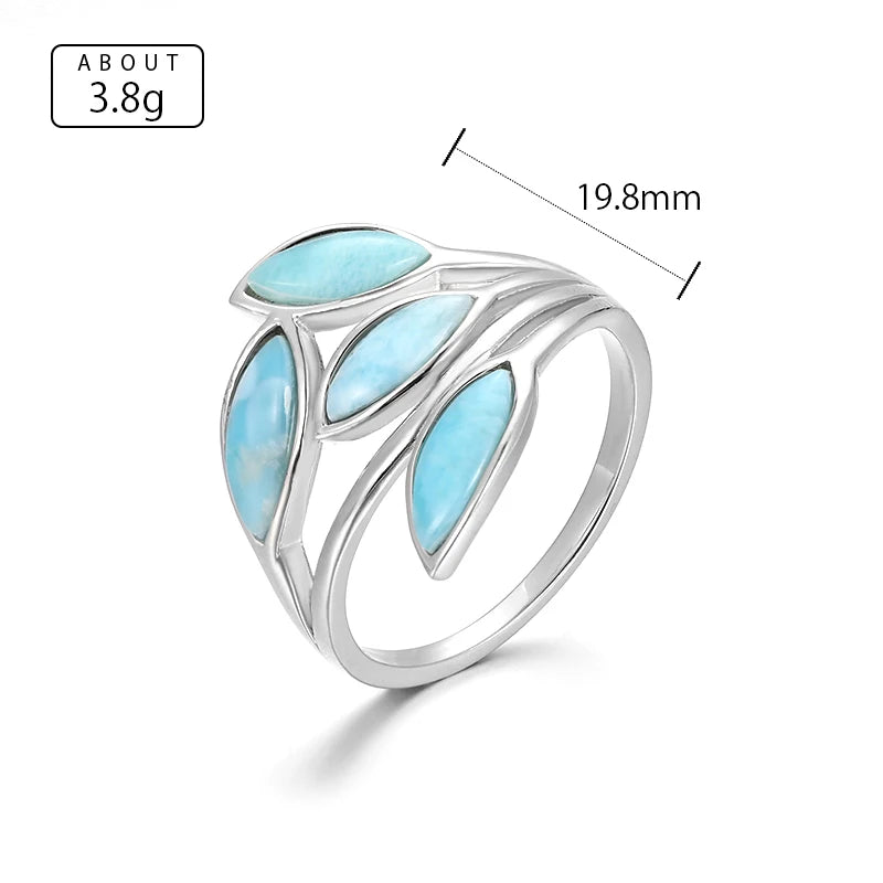 Olive Branch Give the Mother Gift 925 Sterling Silver Natural Gemstones Larimar Ring for Women Simple Female Jewelry Dating