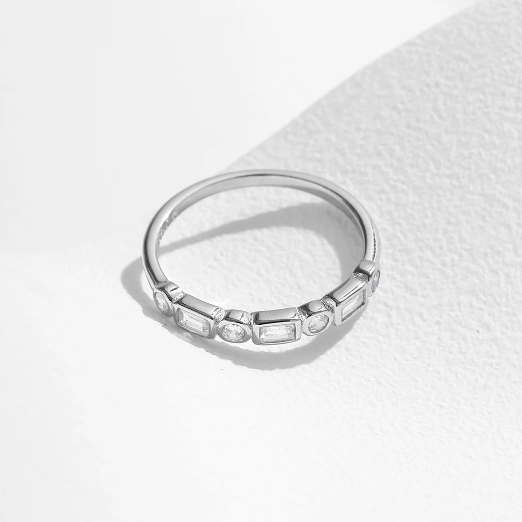 925 Sterling Silver Fashion Round Rectangle Dazzling Clear CZ Band Ring For Women Wedding Engagement Fine Jewelry