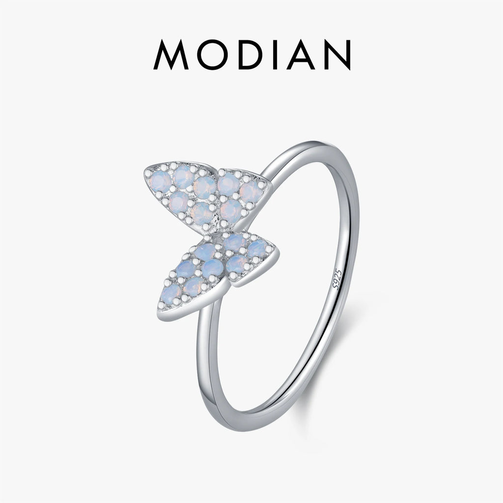 925 Sterling Silver Simple Charming Butterfly Blue Opal Finger Rings For Women Vacation Party Fine Jewelry Gifts