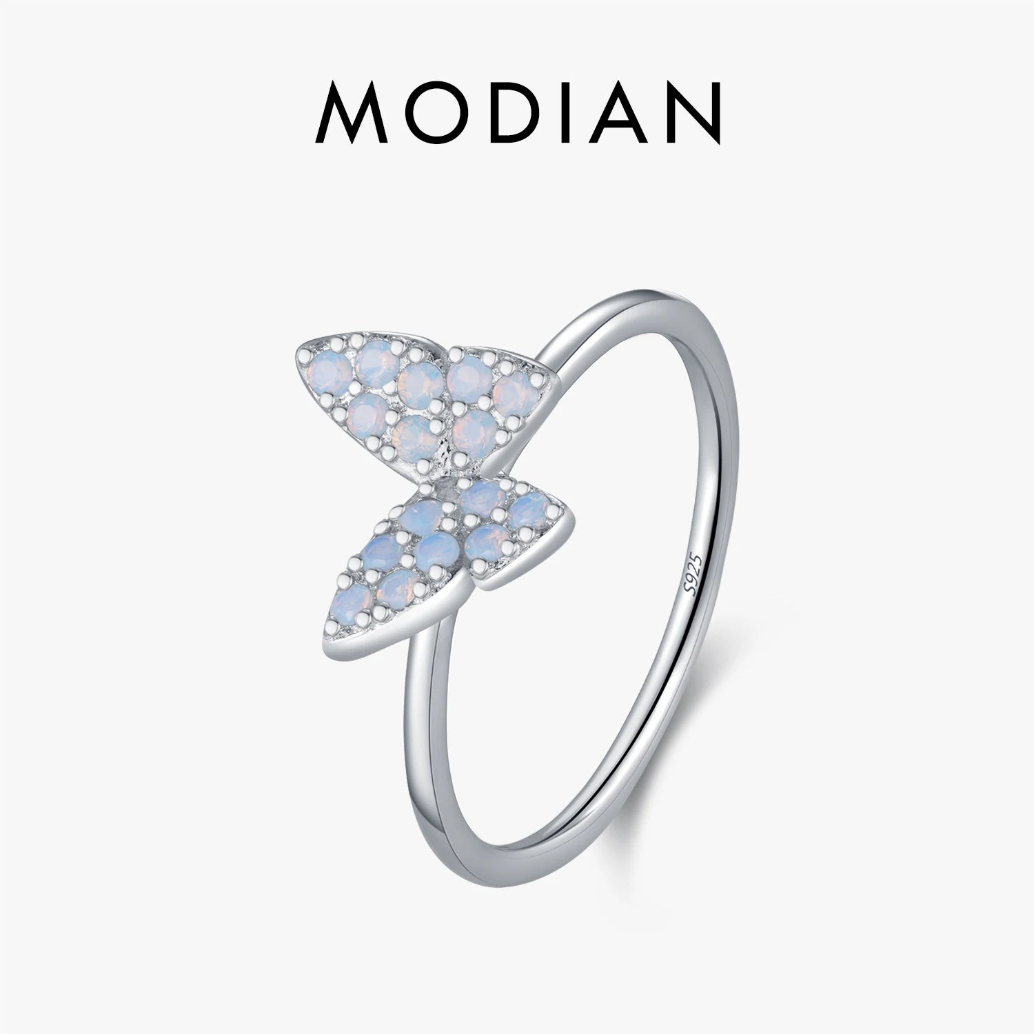 925 Sterling Silver Simple Charming Butterfly Blue Opal Finger Rings For Women Vacation Party Fine Jewelry Gifts
