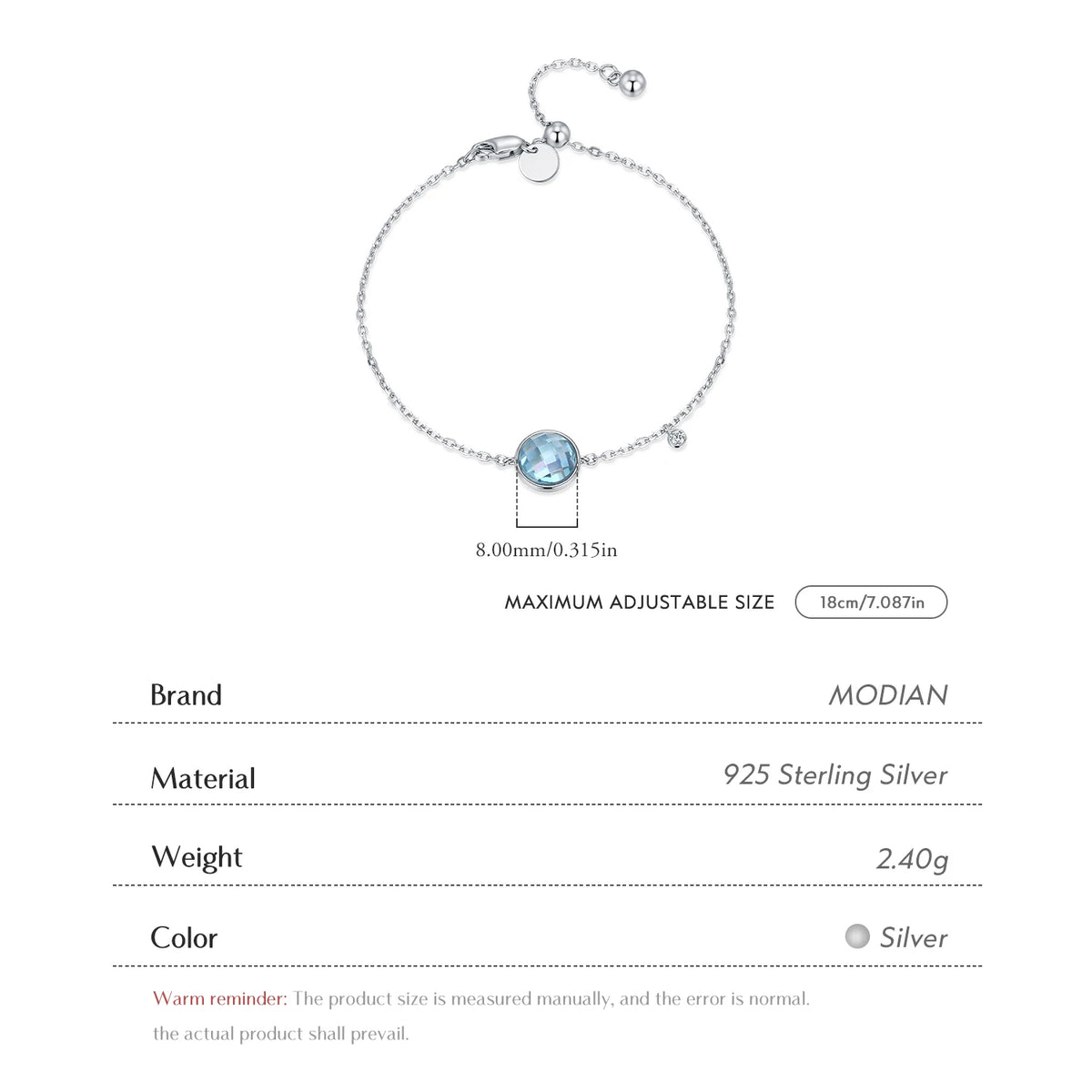 925 Sterling Silver Simple Round Blue Cubic Zirconia Bracelets Long-termism Daily Trendy Bracelets For Women Fine Jewelry
