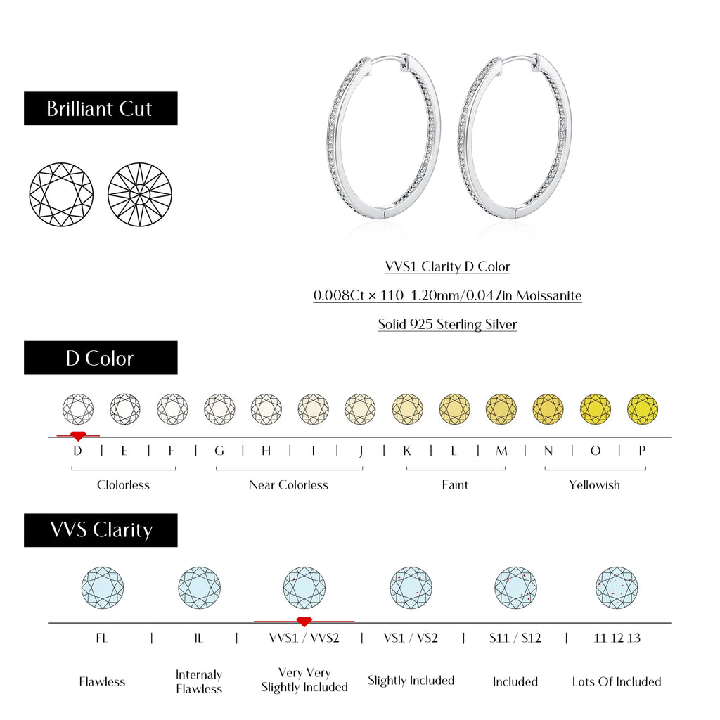 D Color Moissanite Earring 925 Sterling Sliver White Gold Plated Big Hoop Earring for Women Wedding Party Jewelry