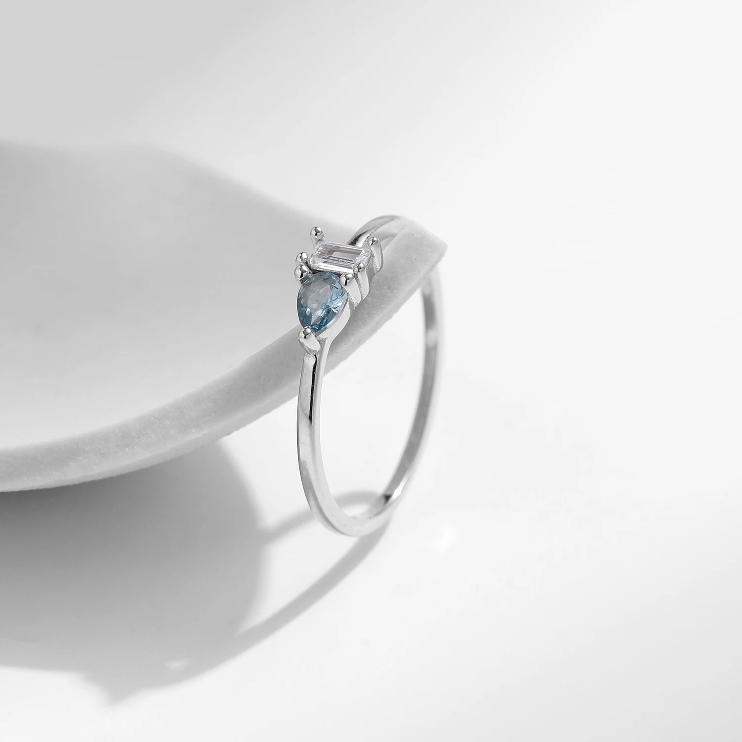 925 Sterling Silver Classic Blue Water Drop Splicing Rectangle Shining CZ Ring For Women Wedding Party Fine Jewelry Gift