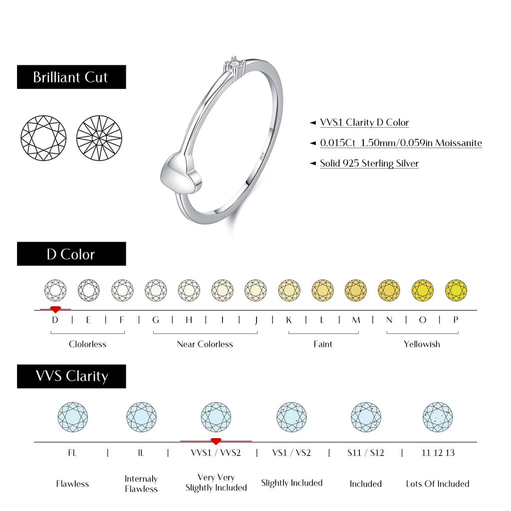 D Color Moissanite Stackable Ring 925 Sterling Silver Heart Lab Diamond Thin Elegant Love Finger Rings For Women Jewelry