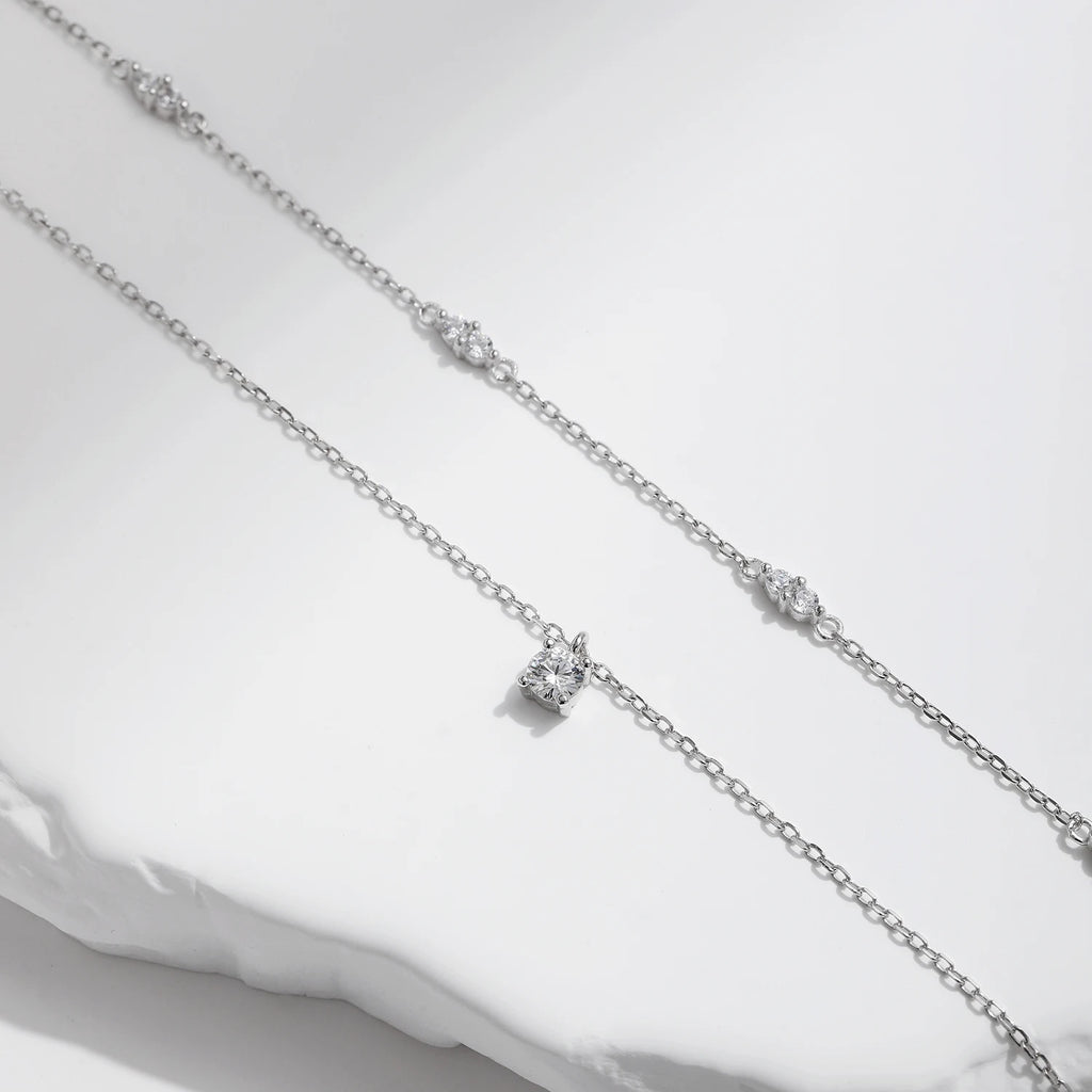 Moissanite D Color Double Layer Pendant Necklace 925 Sterling Silver Round Stylish Choker Necklace For Women Jewelry