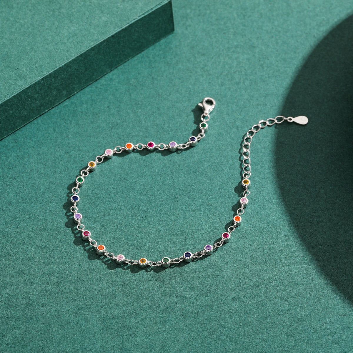 Bohemia Style Charm Chain Bracelet For Women Real 925 Sterling Silver Rainbow Color CZ Female Fashion Jewelry Accessory