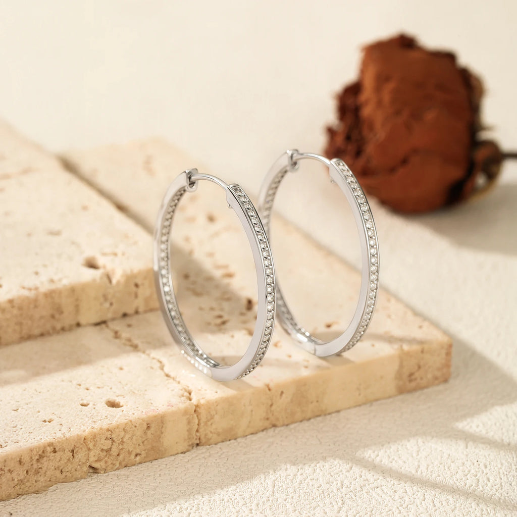 D Color Moissanite Earring 925 Sterling Sliver White Gold Plated Big Hoop Earring for Women Wedding Party Jewelry