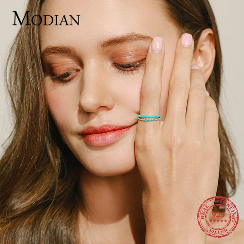 100% 925 Sterling Silver Classic Exquisite Circle Turquoise Charm Stackable Finger Ring For Women Trendy Fine Jewelry