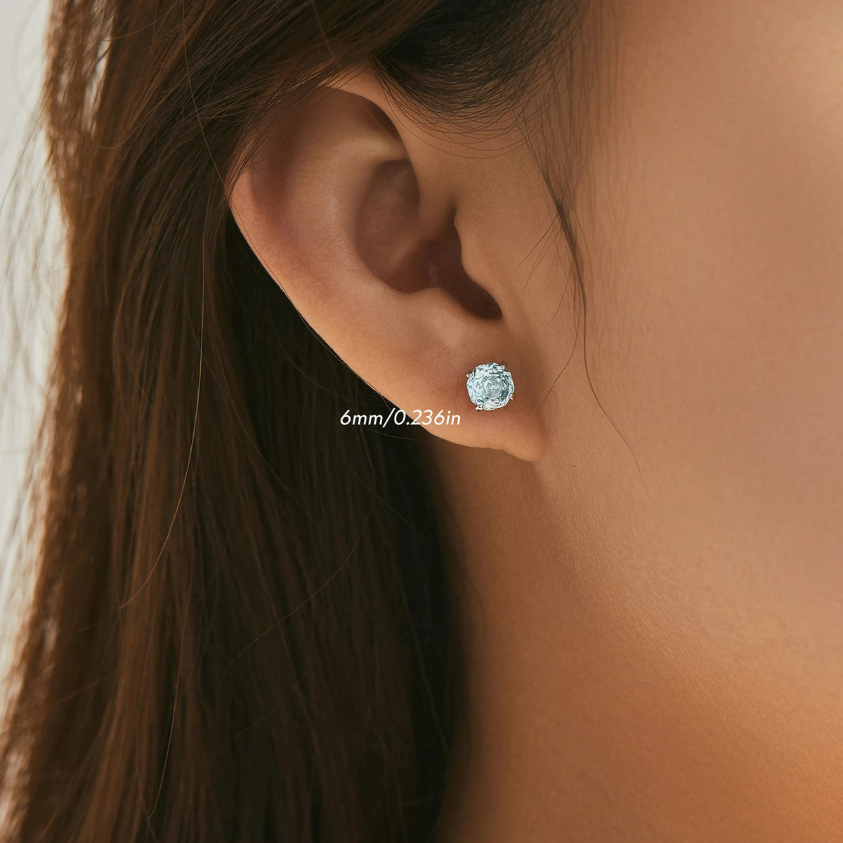 Sparkling 925 Sterling Silver Delicate Rose Cut Simulated Aquamarine Trendy Stud Earrings For Women Wedding Jewelry