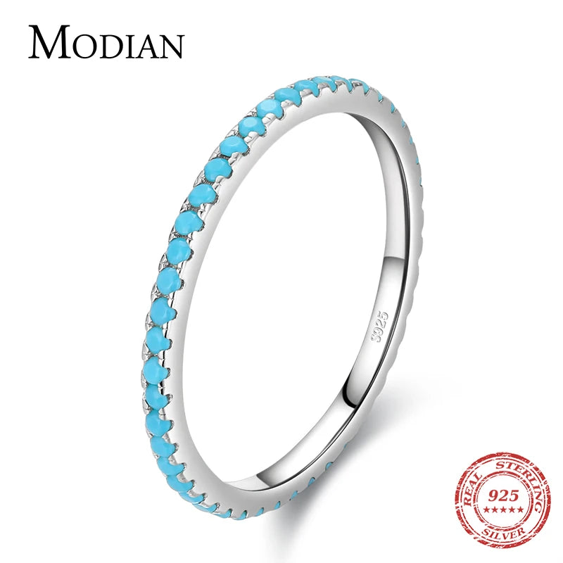 100% 925 Sterling Silver Classic Exquisite Circle Turquoise Charm Stackable Finger Ring For Women Trendy Fine Jewelry