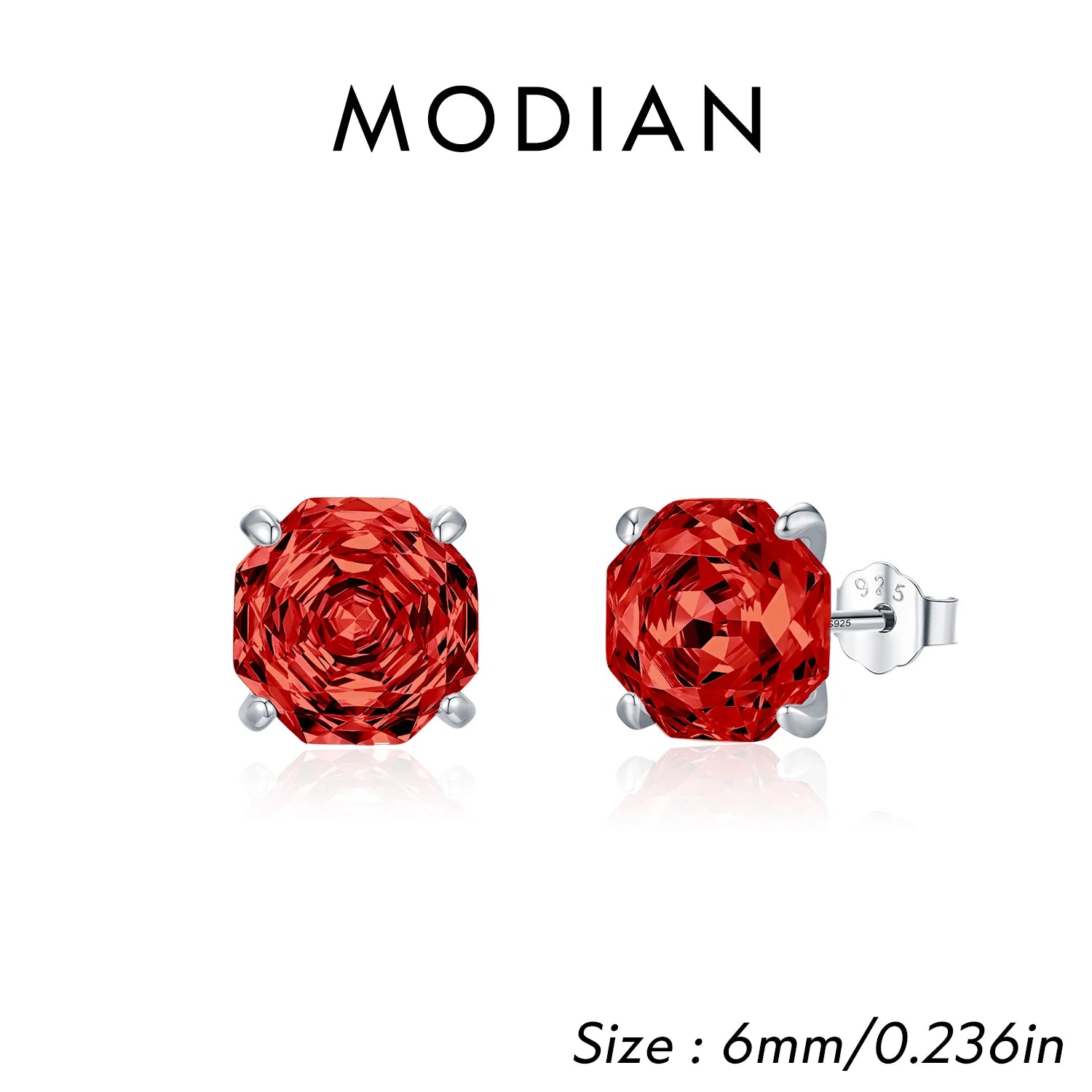 925 Sterling Silver Delicate Unisex Octagon Ear Stud Red Rose Cut Red CZ Stud Earrings For Women Fine Jewelry