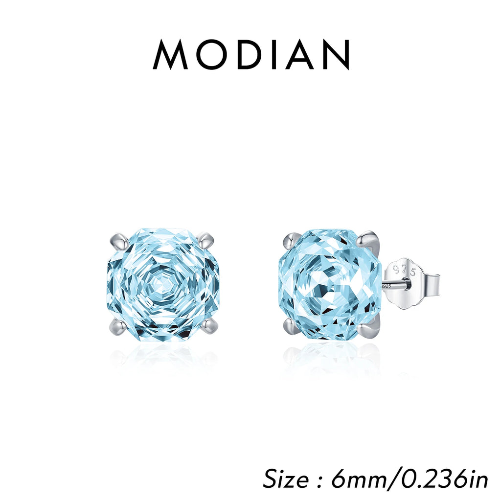 Sparkling 925 Sterling Silver Delicate Rose Cut Simulated Aquamarine Trendy Stud Earrings For Women Wedding Jewelry