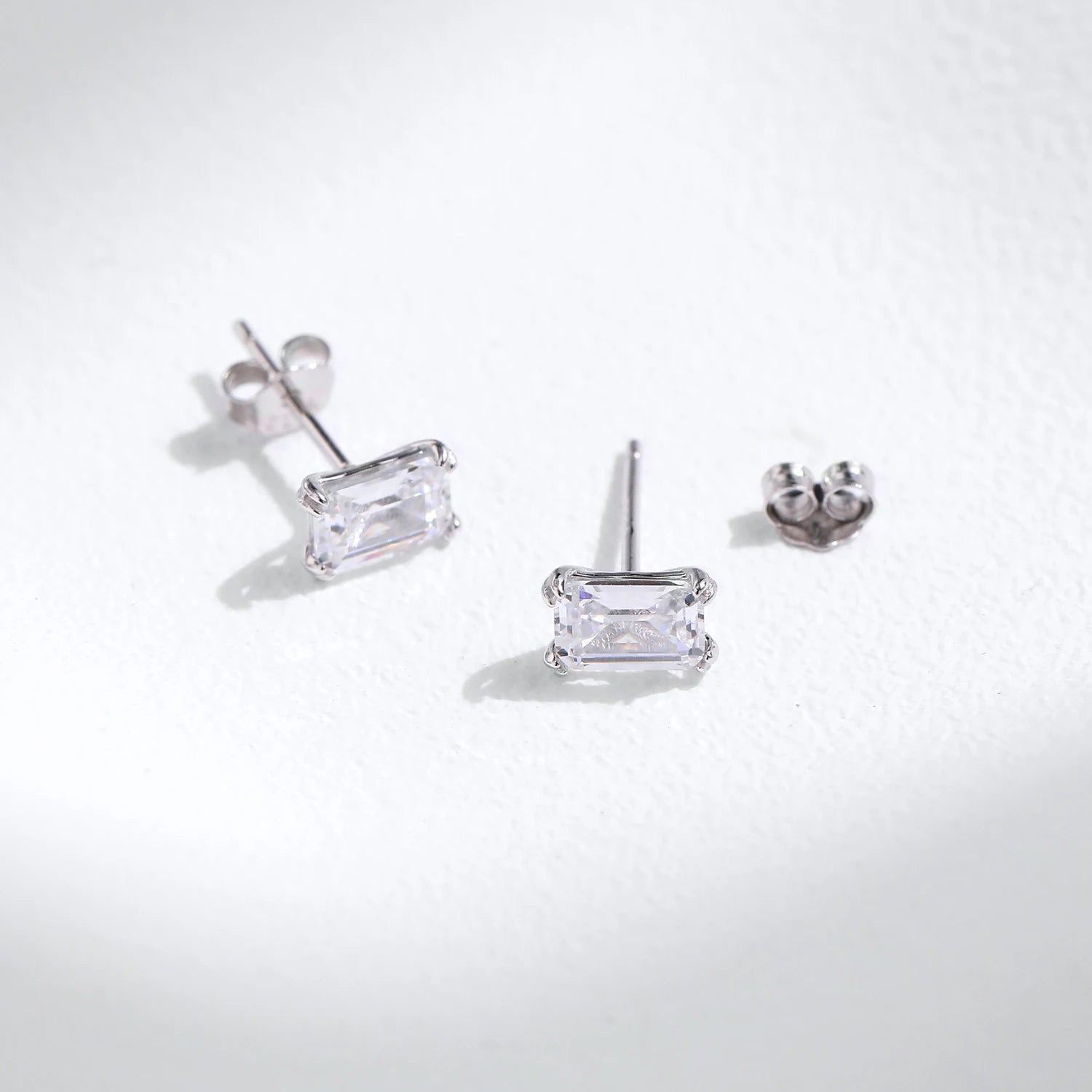 925 Sterling Silver Simple Emerald Cut CZ Stud Earrings Hypoallergenic Earrings For Women Wedding Engagement Fine Jewelry