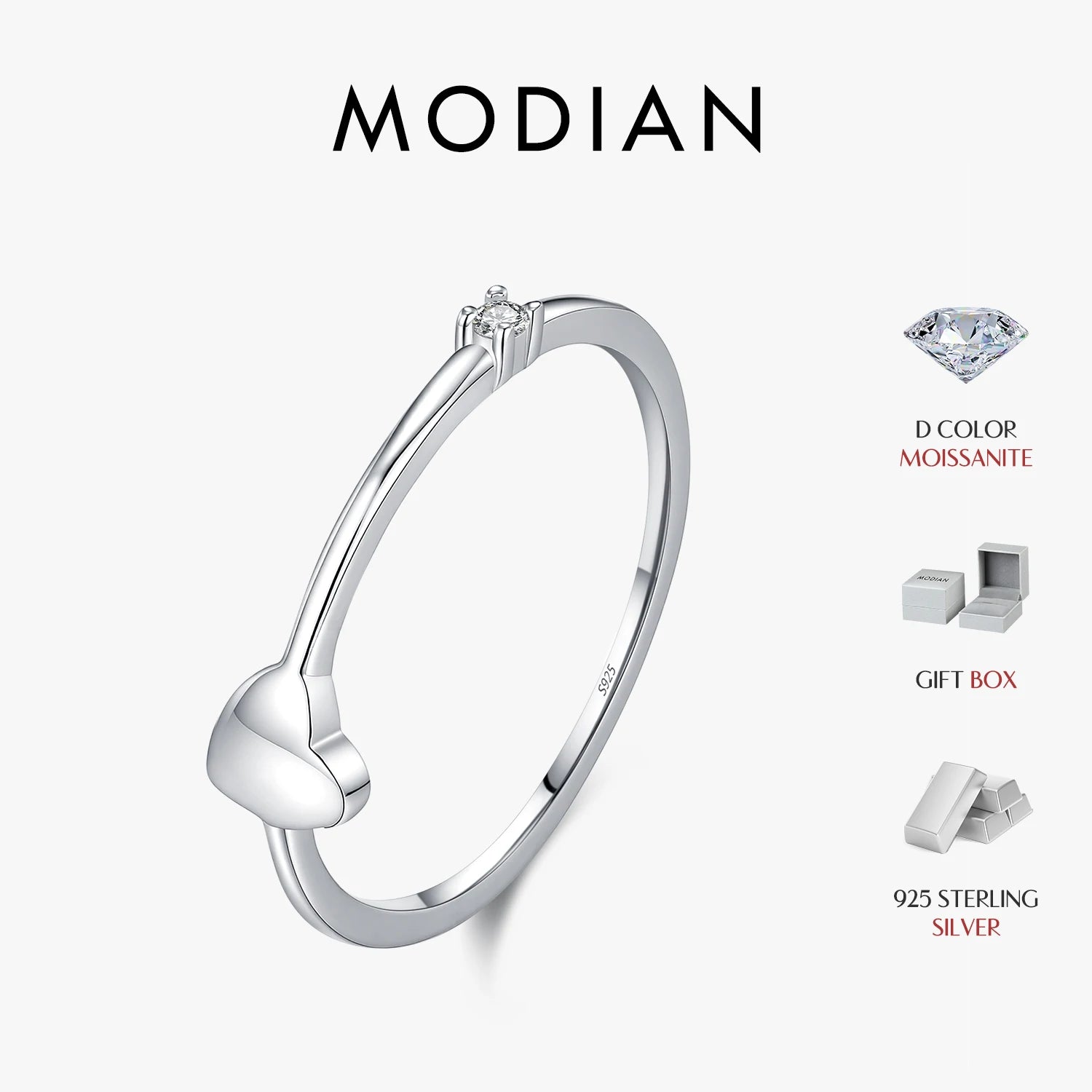 D Color Moissanite Stackable Ring 925 Sterling Silver Heart Lab Diamond Thin Elegant Love Finger Rings For Women Jewelry