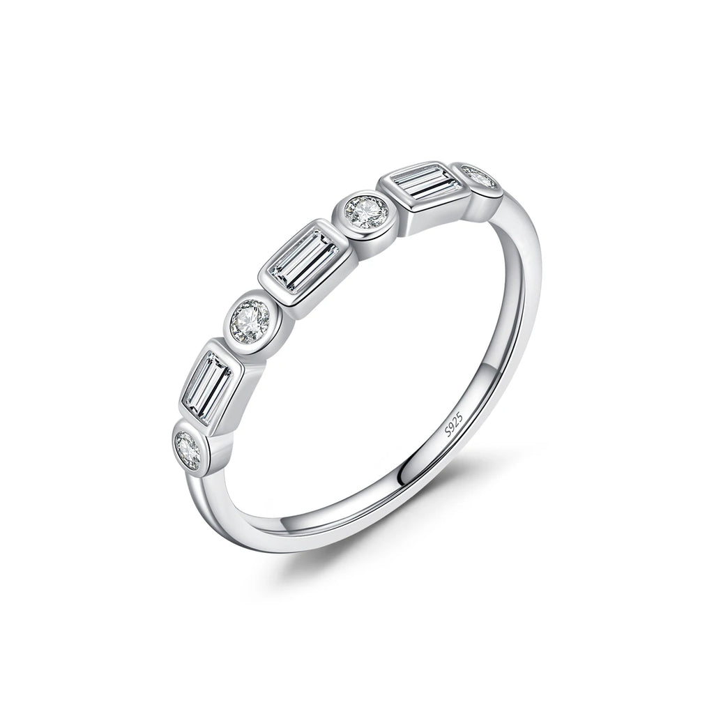 925 Sterling Silver Fashion Round Rectangle Dazzling Clear CZ Band Ring For Women Wedding Engagement Fine Jewelry