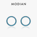 Elegant Circle Turquoise Stud Earrings Solid 925 Sterling Silver Trendy Round Female Ear Studs For Women Party Jewelry