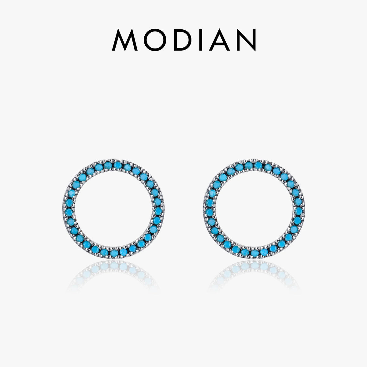 Elegant Circle Turquoise Stud Earrings Solid 925 Sterling Silver Trendy Round Female Ear Studs For Women Party Jewelry