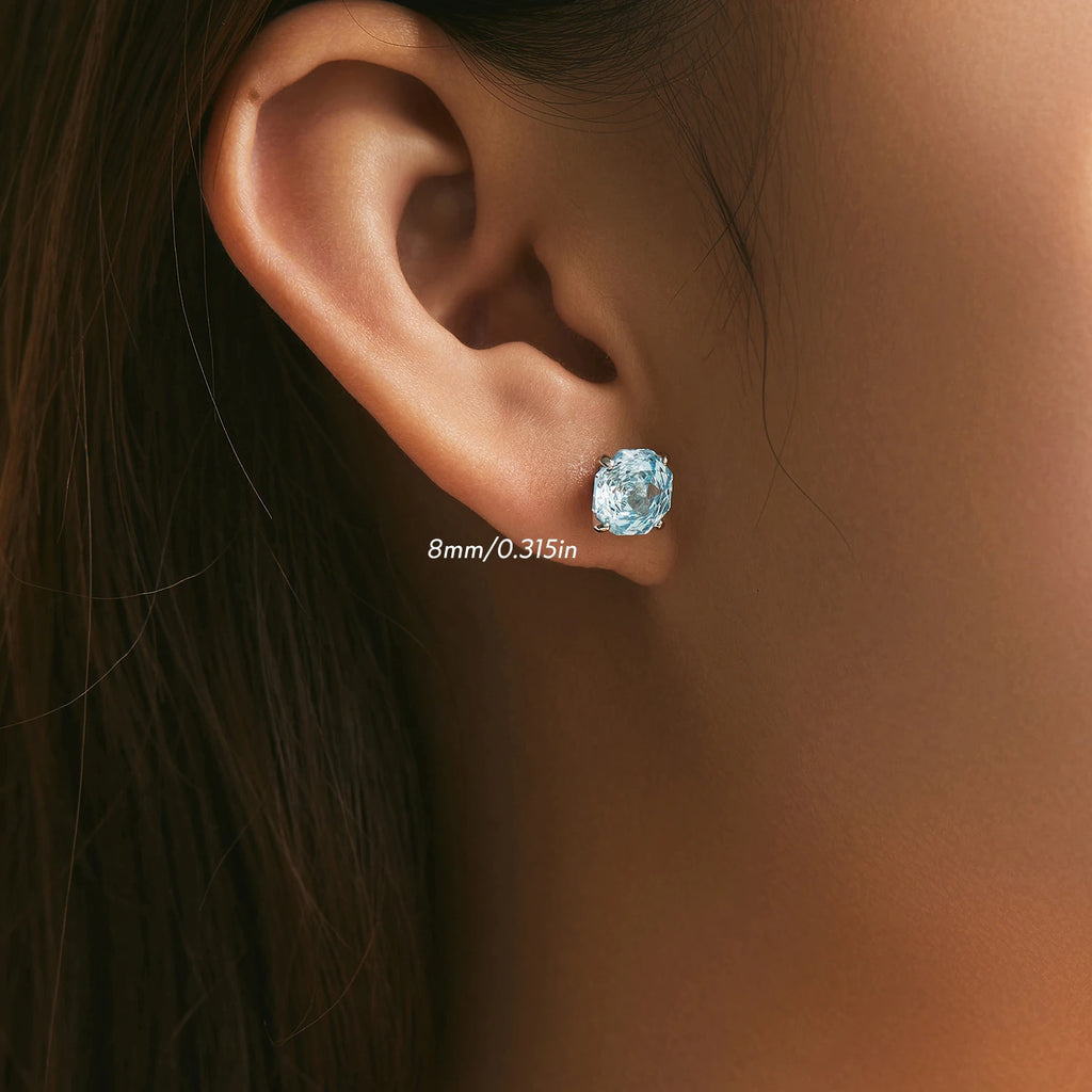 Sparkling 925 Sterling Silver Delicate Rose Cut Simulated Aquamarine Trendy Stud Earrings For Women Wedding Jewelry
