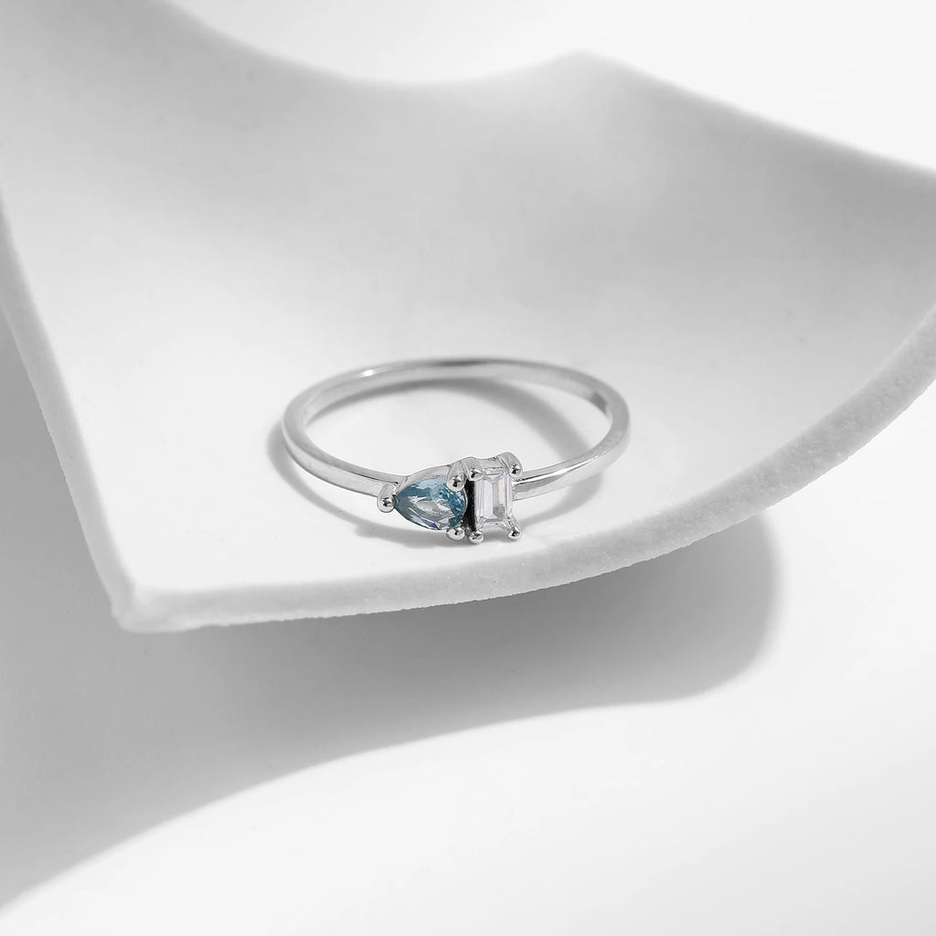 925 Sterling Silver Classic Blue Water Drop Splicing Rectangle Shining CZ Ring For Women Wedding Party Fine Jewelry Gift