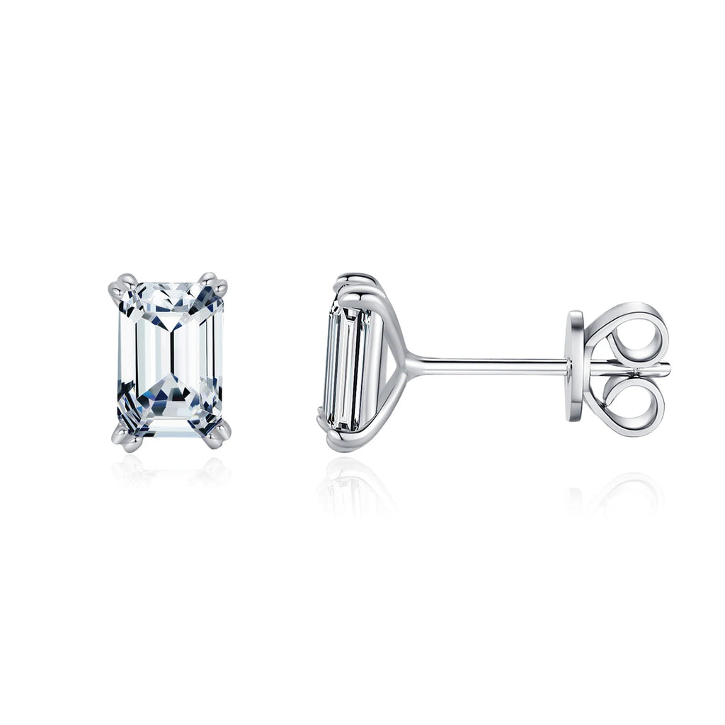 925 Sterling Silver Simple Emerald Cut CZ Stud Earrings Hypoallergenic Earrings For Women Wedding Engagement Fine Jewelry