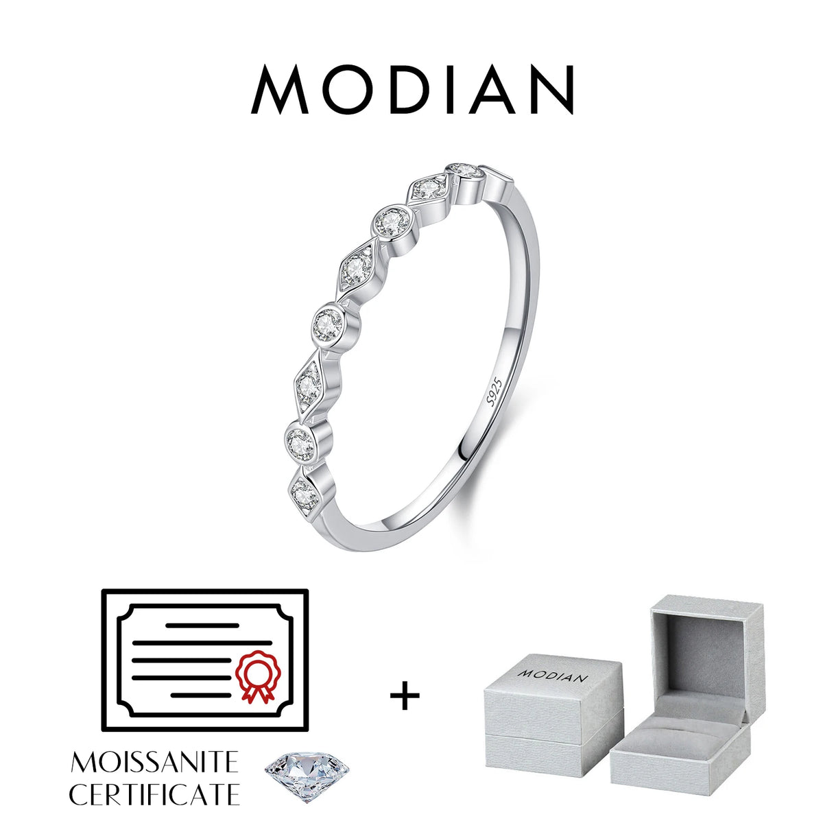 D Color Moissanite 925 Sterling Silver Light Luxury High-end Geometric Eternity Rings for Women Fine Jewelry Accessories